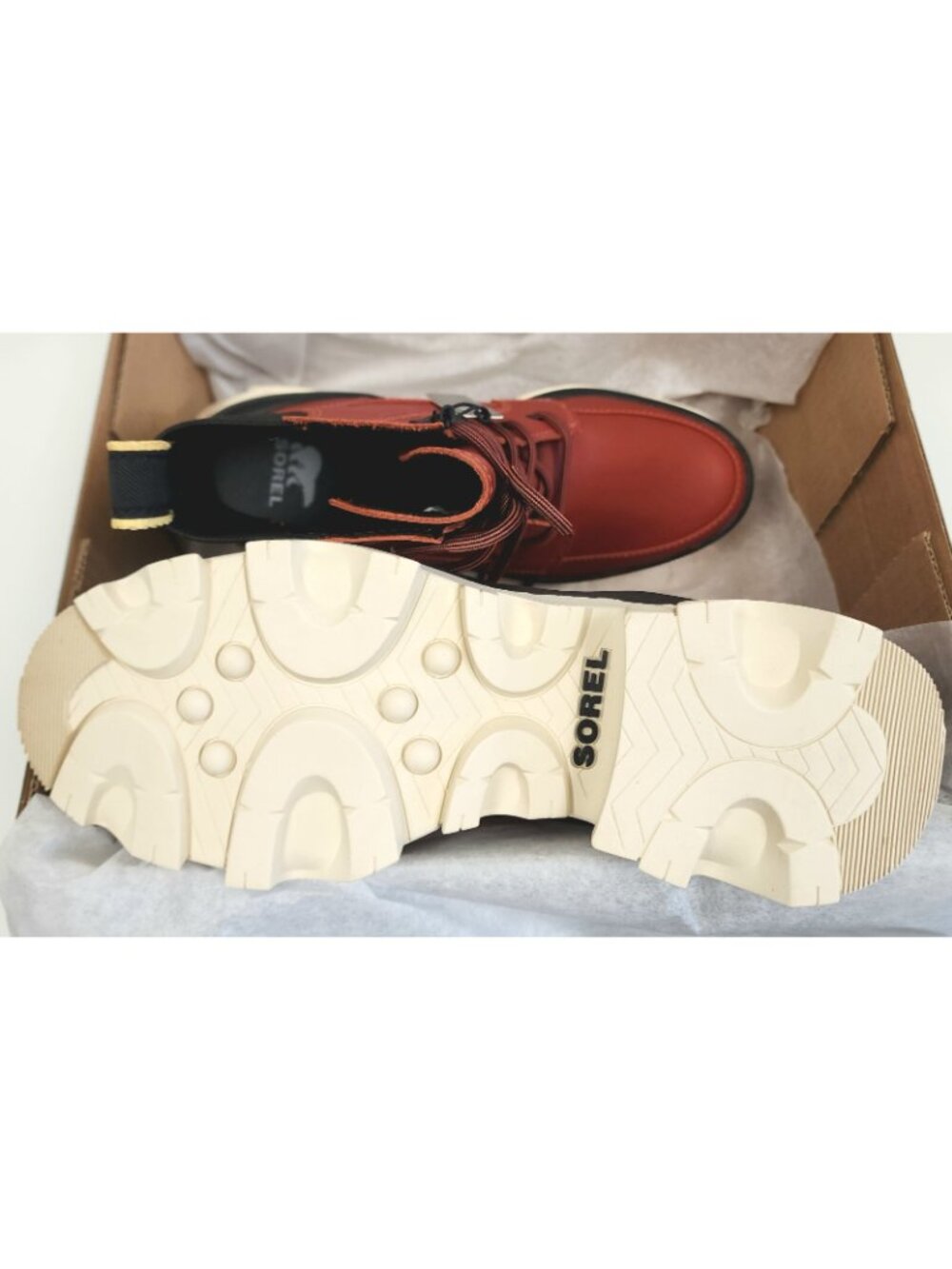 Sorel Women's Brex Lace Up Waterproof Leather Ankle Boots Warp Red Black Size 9 - Picture 3 of 4
